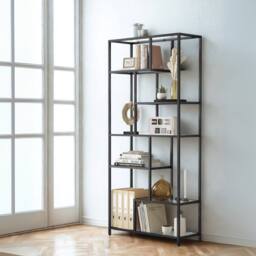 Pirlo Plush 6 Tier Tempered Glass Shelving Unit Black