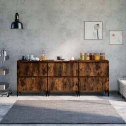 Berkfield Home Sideboards 3 pcs Smoked Oak 60x35x70 cm Engineered Wood in Brown - Size: 60 x 35 x 70 cm - thumbnail 2