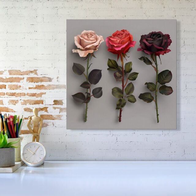 "Warren Reed - Designer 3 Red & Pink Roses Canvas - Size: W16"" x H16""" - image 1
