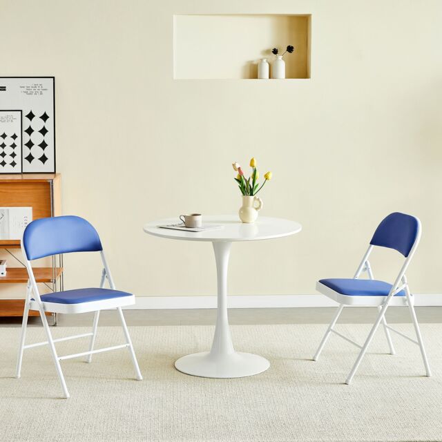 MCC Direct Set of 2 Folding Dining Chairs Metal Frame Padded Seats in Blue - image 1