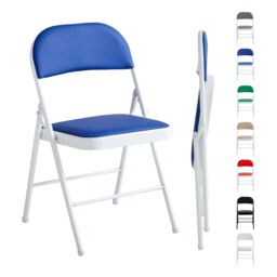 MCC Direct Set of 2 Folding Dining Chairs Metal Frame Padded Seats in Blue - thumbnail 6