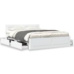 Berkfield Home Durable Bed Frame with Headboard without Mattress White 150x200 c - Size: King - thumbnail 4