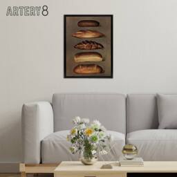 "Artery8 Baked Bread Loaves Vintage Black Framed Canvas Wall Art in Brown - Size: W12"" x H16""" - thumbnail 3