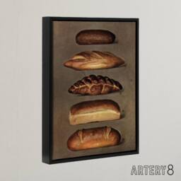 "Artery8 Baked Bread Loaves Vintage Black Framed Canvas Wall Art in Brown - Size: W12"" x H16""" - thumbnail 2