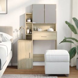 Berkfield Home Dressing Table with Cabinet Sonoma Oak 80x35x132 cm in Brown - Size: 80 x 35 x 132 cm - thumbnail 3