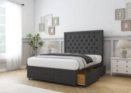 "Sloomy Amberley Tweed Divan Bed Base No Drawers With 26"" Strutted Headboard & 12"" Matching Footboard in Black - Size: Double" - thumbnail 4