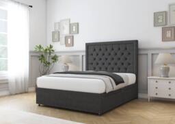 "Sloomy Amberley Tweed Divan Bed Base No Drawers With 26"" Strutted Headboard & 12"" Matching Footboard in Black - Size: Double" - thumbnail 3