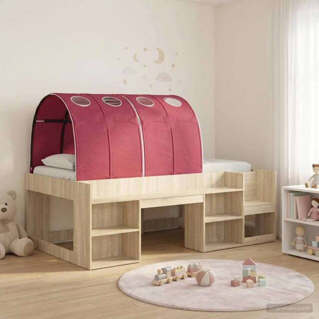 Berkfield Home Kids'High Bed Frame with Storage 3 pcs Sonoma Oak & Red in Brown - image 1