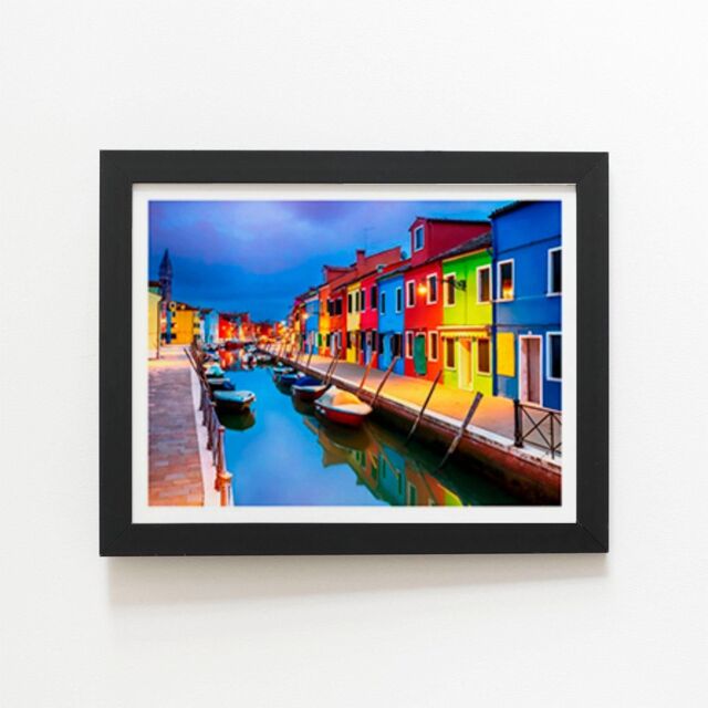 "Warren Reed - Designer Burano Island Evening Framed Art Print in Black - Size: W8"" x H10""" - image 1