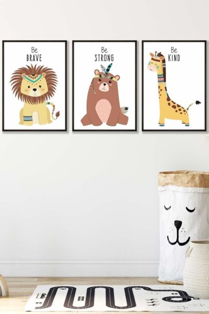 ARTZE Nursery Tribal Lion, Bear, Giraffe Quote Prints Framed Wall Art - Medium in Black - Size: W45 cm x H62 cm x D20mm - image 1