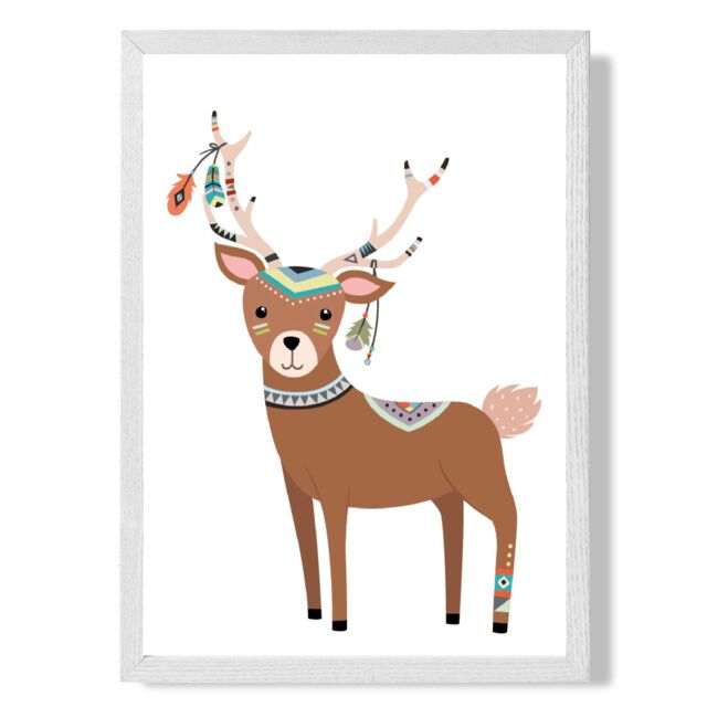 ARTZE Deer Tribal Animal Framed Print SIZE: A3 with White Frame in Brown - Size: A4 - image 1