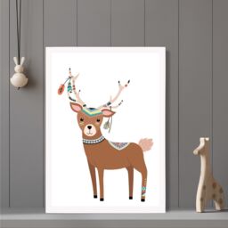 ARTZE Deer Tribal Animal Framed Print SIZE: A3 with White Frame in Brown - Size: A4 - thumbnail 2