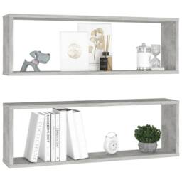 Berkfield Home Wall Cube Shelf 2 pcs Concrete Grey 80x15x26.5 cm Engineered Wood - thumbnail 1