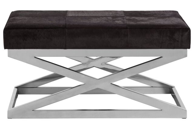 Orsina Cross Base Leather Bench With Stainless Steel Legs, Durable Indoor Bench, Modern Leather Seat, Accent Bench in Black - image 1