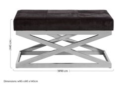 Orsina Cross Base Leather Bench With Stainless Steel Legs, Durable Indoor Bench, Modern Leather Seat, Accent Bench in Black - thumbnail 2