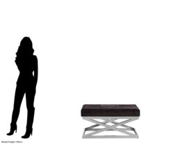 Orsina Cross Base Leather Bench With Stainless Steel Legs, Durable Indoor Bench, Modern Leather Seat, Accent Bench in Black - thumbnail 3