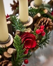 Dibor Set of 2 Roses Four Dinner Centrepiece Christmas Decoration Tealight Holder Candle Holders 35cm in Red - Size: 2 Pack - thumbnail 4