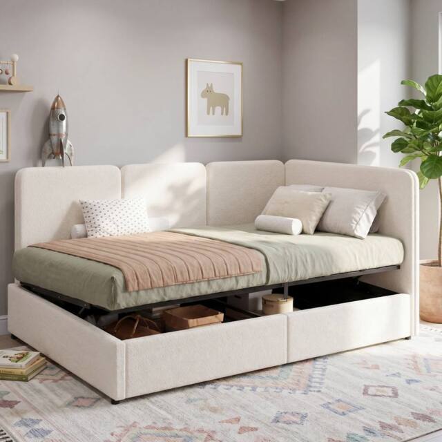 Matteo Upholstered Single Ottoman Daybed Mattress not included in Beige - image 1