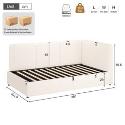 Matteo Upholstered Single Ottoman Daybed Mattress not included in Beige - thumbnail 2