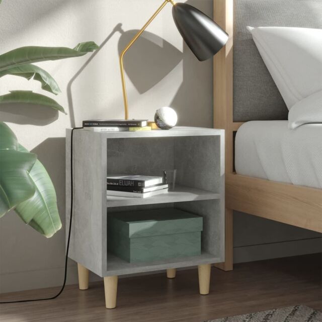 Berkfield Home Bed Cabinet with Solid Wood Legs Concrete Grey 40x30x50 cm - Size: 40 x 30 x 50 cm - image 1