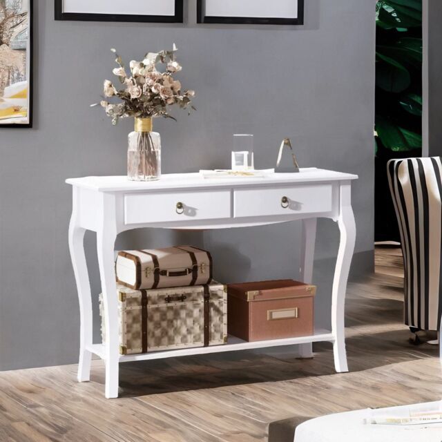 Rafaelo Mobilia Modern Console Table With 2 Drawers & Shelf in White - image 1