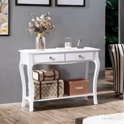 Rafaelo Mobilia Modern Console Table With 2 Drawers & Shelf in White