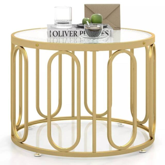 Costway 60cm Round Coffee Table 2-Tier Accent Table Modern Sofa Center Table in Gold - image 1