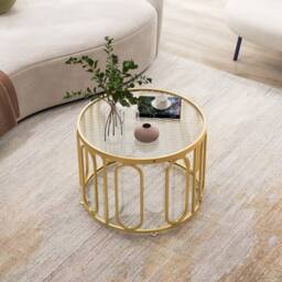 Costway 60cm Round Coffee Table 2-Tier Accent Table Modern Sofa Center Table in Gold - thumbnail 3
