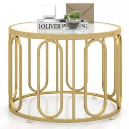 Costway 60cm Round Coffee Table 2-Tier Accent Table Modern Sofa Center Table in Gold - thumbnail 1