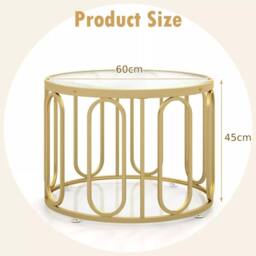 Costway 60cm Round Coffee Table 2-Tier Accent Table Modern Sofa Center Table in Gold - thumbnail 2