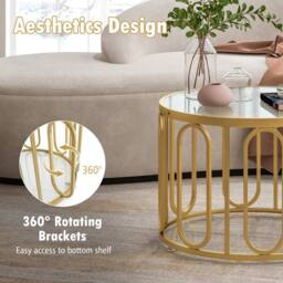 Costway 60cm Round Coffee Table 2-Tier Accent Table Modern Sofa Center Table in Gold - thumbnail 4