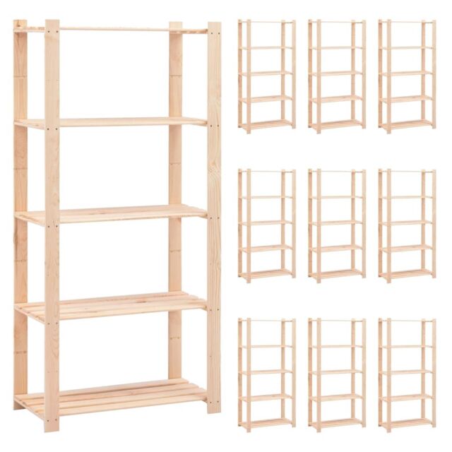 Berkfield Home 5-Tier Storage Racks 10 pcs 80x38x170 cm Solid Pinewood 250 kg in Beige - Size: 80 x 38 x 170 cm
