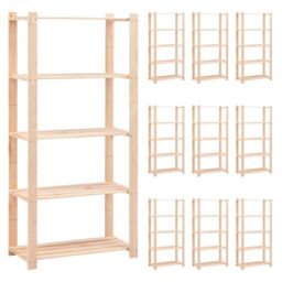Berkfield Home 5-Tier Storage Racks 10 pcs 80x38x170 cm Solid Pinewood 250 kg in Beige - Size: 80 x 38 x 170 cm - thumbnail 1