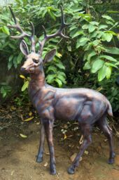 Inspirational Gifting Standing Stag Buck Ornament cast from Aluminium Extra Large in Bronze - thumbnail 1