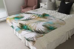 Benjamin Tate Design Imprints Peacock Feathers Blanket in Natural - Size: 120 cm x 150 cm - thumbnail 3