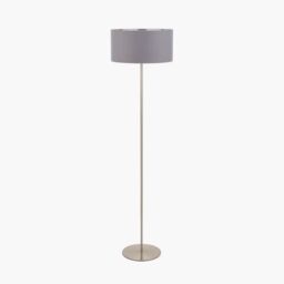 Ruma Tall Living Room Floor Lamp Brushed Silver Grey Drum Lampshade - thumbnail 3