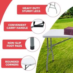 Havendro 6ft Folding Table Trestle Camping Party Picnic BBQ Stall Garden in White - thumbnail 3