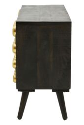 Orsina Mango Wood Media Unit, Mid-Century Modern TV Stand with Gold Accents, Black Frame with Storage Shelves - thumbnail 4