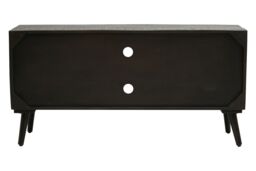 Orsina Mango Wood Media Unit, Mid-Century Modern TV Stand with Gold Accents, Black Frame with Storage Shelves - thumbnail 5
