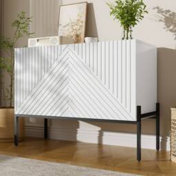 STILVORA Sideboard Cabinet with 2 Doors & Adjustable Shelf in White - thumbnail 3