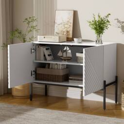 STILVORA Sideboard Cabinet with 2 Doors & Adjustable Shelf in White - thumbnail 2