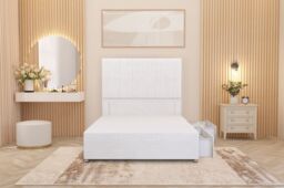 Somnior Alexas Divan 2 Draw Bed Base with Floor Standing Headboard Plush Velvet in White - Size: Super King - thumbnail 4