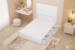 Somnior Alexas Divan 2 Draw Bed Base with Floor Standing Headboard Plush Velvet in White - Size: Super King - thumbnail 3