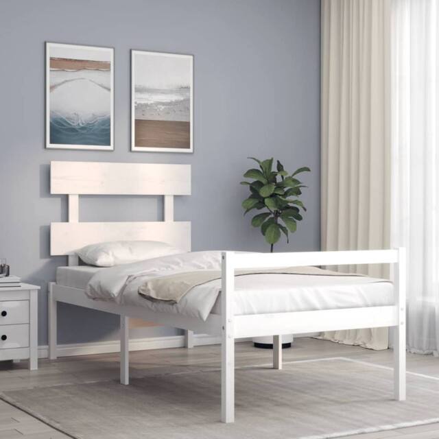 Berkfield Home Bed Frame with Headboard White Single Solid Wood - image 1