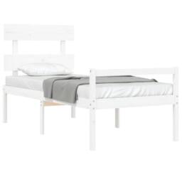 Berkfield Home Bed Frame with Headboard White Single Solid Wood - thumbnail 4