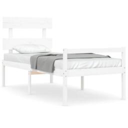 Berkfield Home Bed Frame with Headboard White Single Solid Wood - thumbnail 2