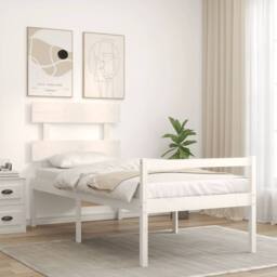 Berkfield Home Bed Frame with Headboard White Single Solid Wood - thumbnail 3