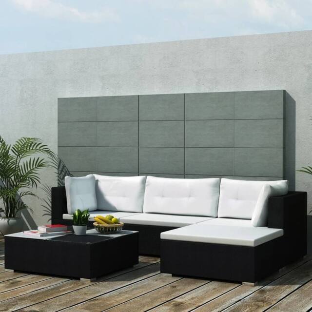 Berkfield Home 5 Piece Garden Lounge Set with Cushions Poly Rattan Black - image 1