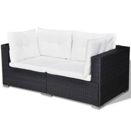 Berkfield Home 5 Piece Garden Lounge Set with Cushions Poly Rattan Black - thumbnail 7