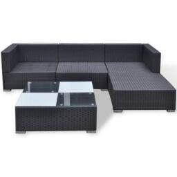Berkfield Home 5 Piece Garden Lounge Set with Cushions Poly Rattan Black - thumbnail 5